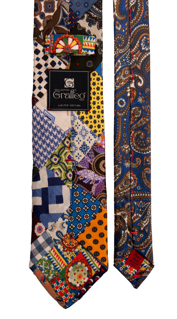 Cravatta Mosaico Patchwork Stampa di Seta Fantasia Multicolor PM740 Graffeo Cravatte Made in Italy Pala