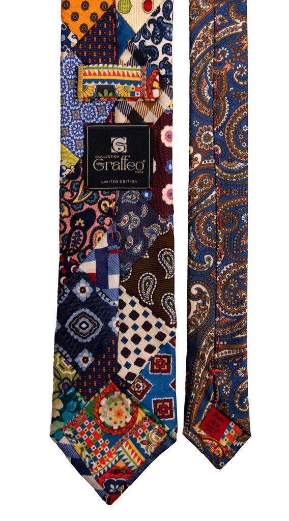 Cravatta Mosaico Patchwork Stampa di Seta Fantasia Multicolor PM748 Graffeo Cravatte Made in Italy Pala