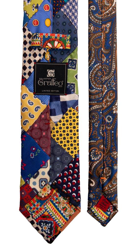 Cravatta Mosaico Patchwork Stampa di Seta Fantasia Multicolor PM751 Graffeo Cravatte Made in Italy Pala