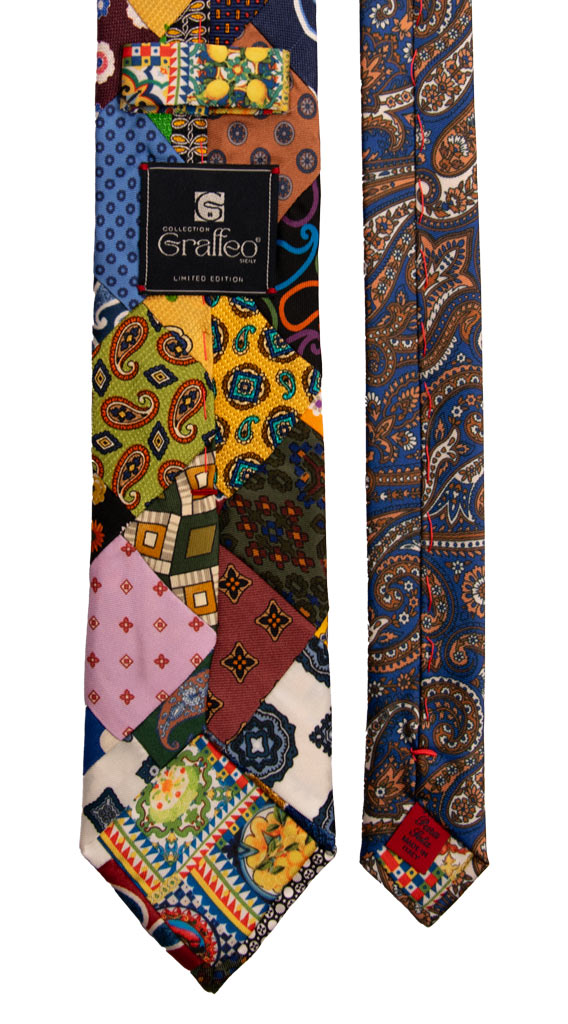 Cravatta Mosaico Patchwork Stampa di Seta Fantasia Multicolor PM753 Graffeo Cravatte Made in Italy Pala