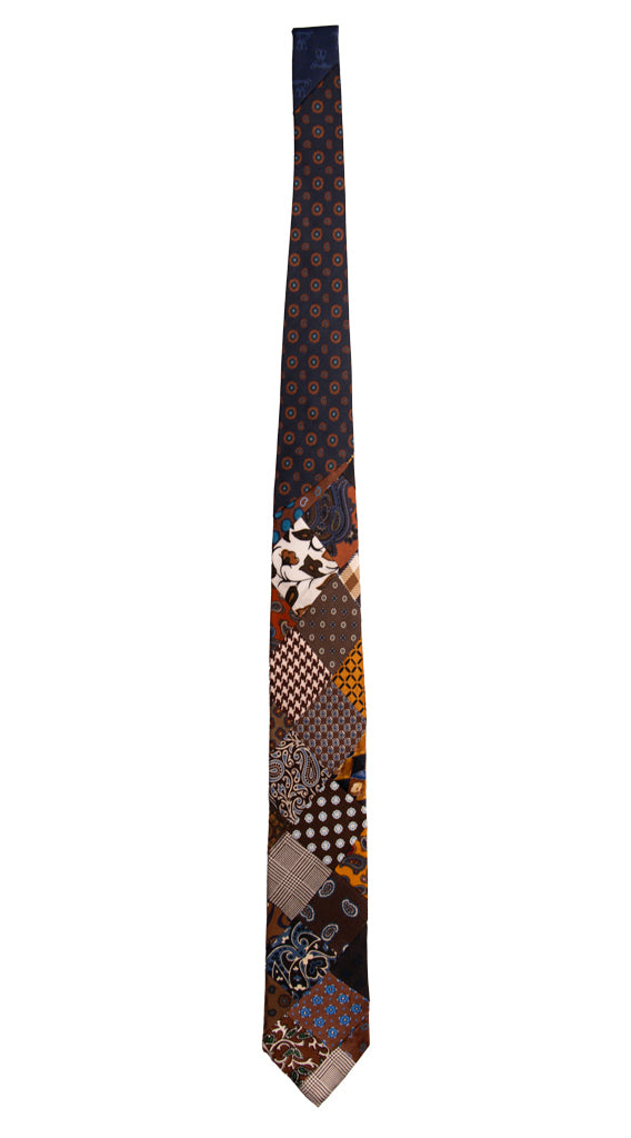Cravatta Mosaico Patchwork Stampa di Seta Marrone Fantasia Multicolor PM736 Graffeo Cravatte Made in Italy Intera