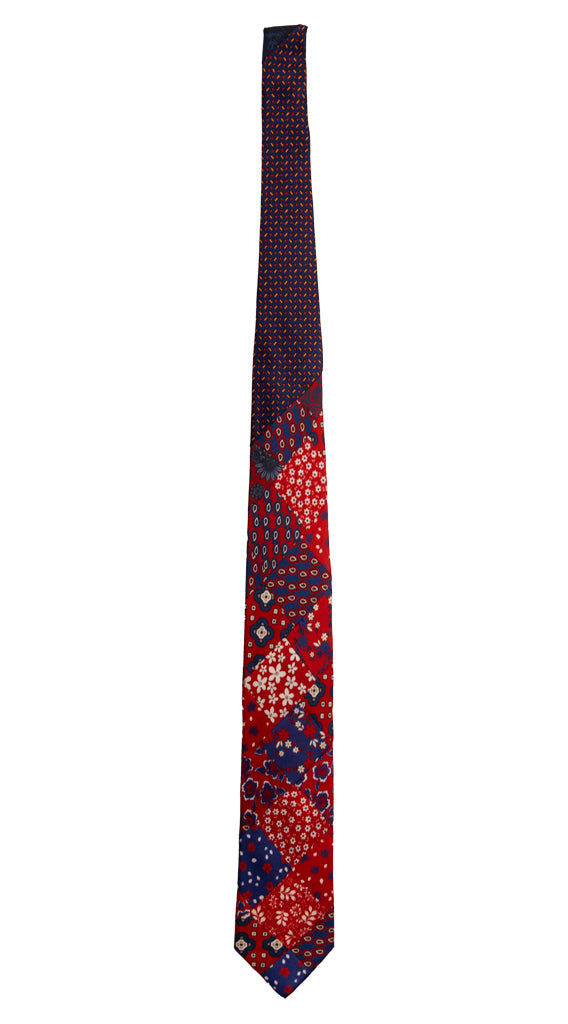 Cravatta Mosaico Patchwork Stampa di Seta Rossa Bluette Fantasia Multicolor PM728