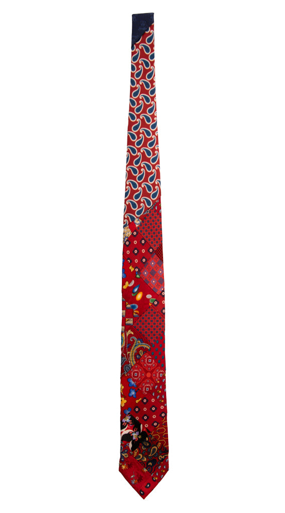 Cravatta Mosaico Patchwork Stampa di Seta Rossa Fantasia Multicolor PM698 Graffeo Cravatte Made in Italy Intera