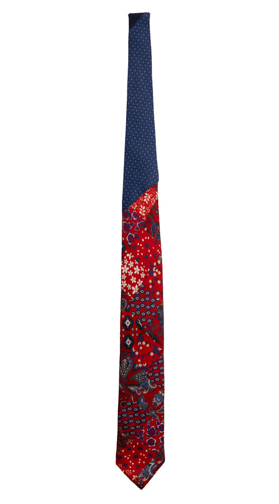 Cravatta Mosaico Patchwork Stampa di Seta Rossa Fantasia Multicolor PM717 Graffeo Cravatte Made in Italy Intera