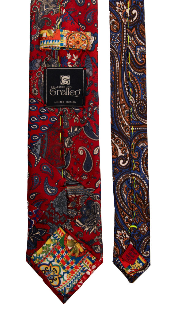 Cravatta Mosaico Patchwork Stampa di Seta Rossa Fantasia Multicolor PM717 Graffeo Cravatte Made in Italy Pala