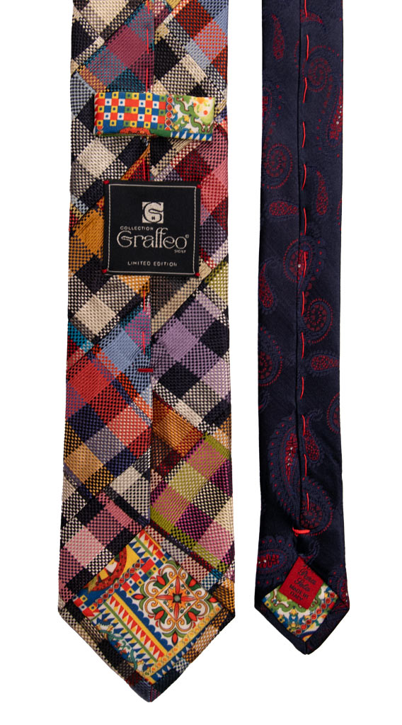 Cravatta Mosaico Patchwork a Quadri di Seta Fantasia Multicolor PM707 Graffeo Cravatte Made in Italy Pala
