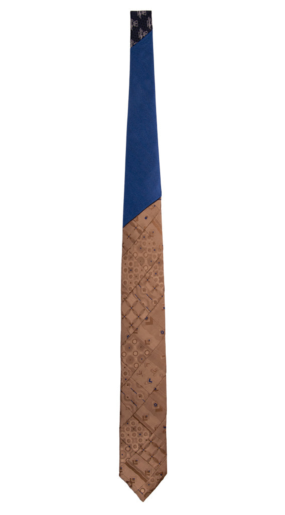 Cravatta Mosaico Patchwork di Seta Beige Fantasia Bluette PM784 Graffeo Cravatte Made in Italy Intera