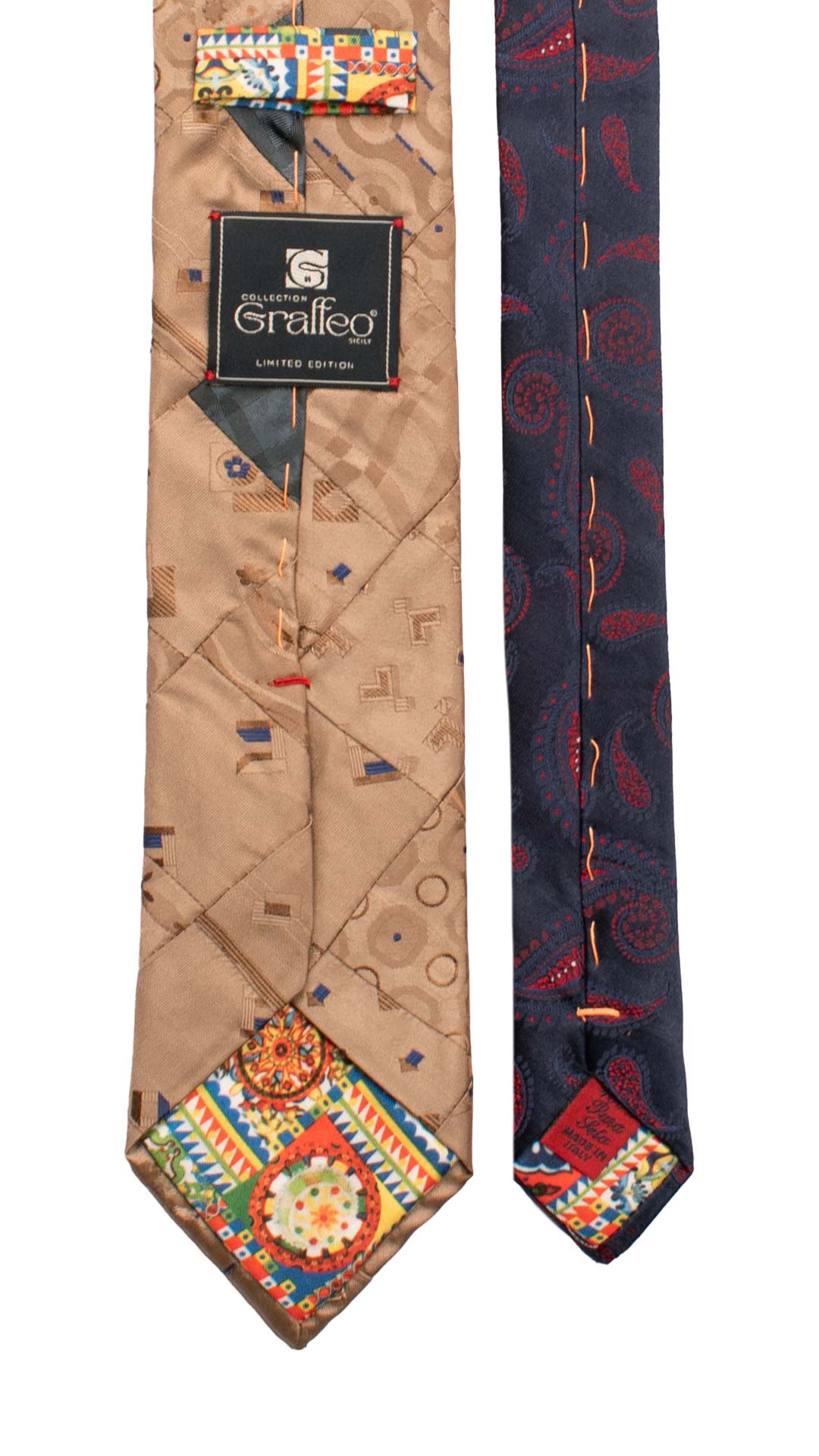 Cravatta-Mosaico-Patchwork-di-Seta-Beige-Scuro-Fantasia-Bluette- PM890
Pala