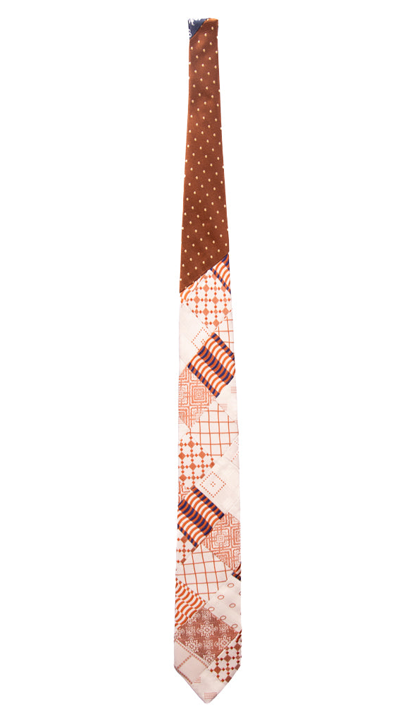 Cravatta Mosaico Patchwork di Seta Bianca Fantasia Ruggine Made in Italy Graffeo Cravatte Intera