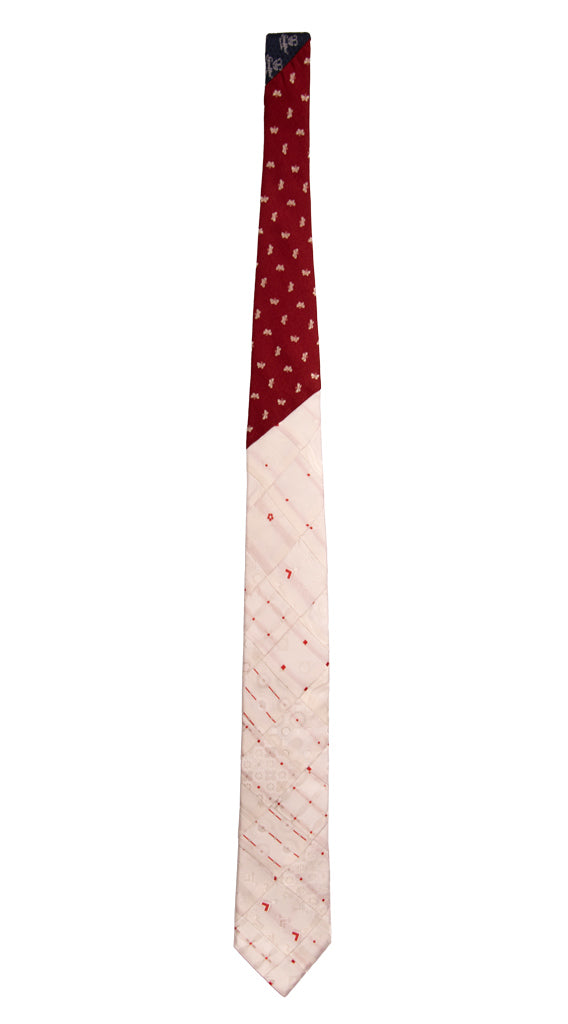 Cravatta Mosaico Patchwork di Seta Bianco Perla Fantasia Rossa PM767 Graffeo Cravatte Made in Italy Intera