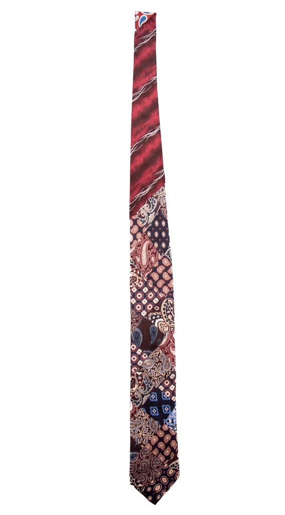 Cravatta Mosaico Patchwork di Seta Blu Bordeaux Fantasia Multicolor Made in Italy Graffeo Cravatte Intera