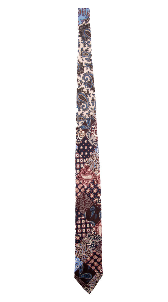 Cravatta Mosaico Patchwork di Seta Blu Bordeaux Fantasia Multicolor Made in Italy gRaffeo Cravatte Intera