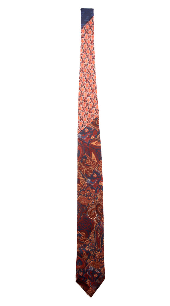 Cravatta Mosaico Patchwork di Seta Blu Fantasia Bordeaux Marrone Made in Italy graffeo Cravatte Intera