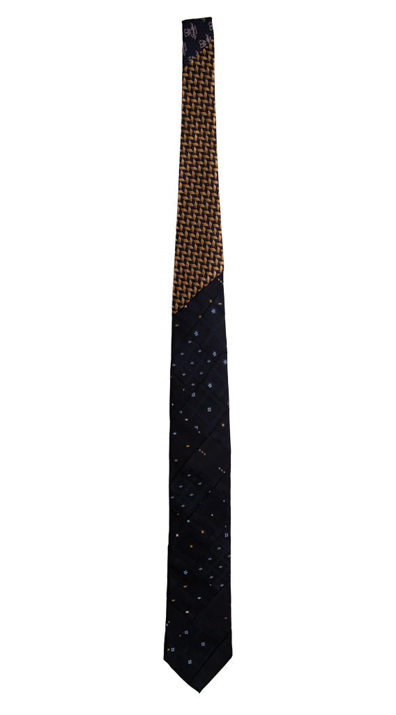 Cravatta Mosaico Patchwork di Seta Blu Fantasia Celeste Beige PM749 Graffeo Cravatte Made in Italy Intera