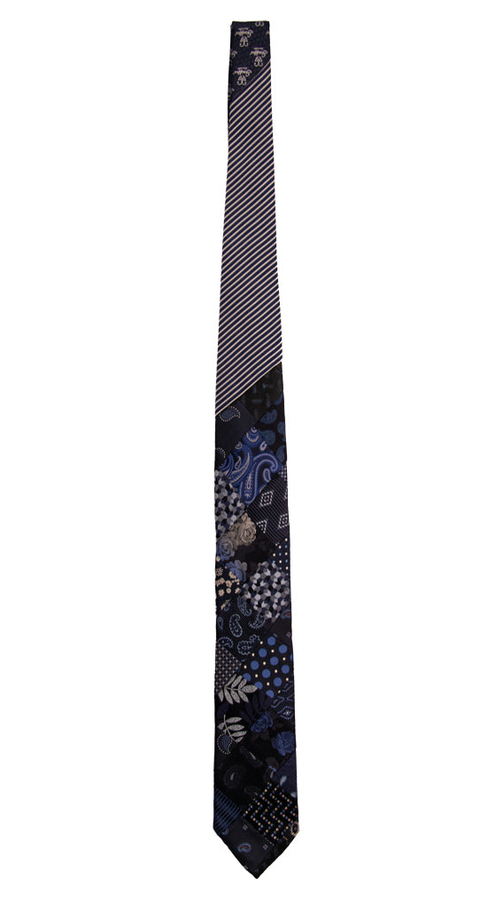 Cravatta Mosaico Patchwork di Seta Blu Fantasia Celeste PM803 Graffeo Cravatte Made in Italy Intera