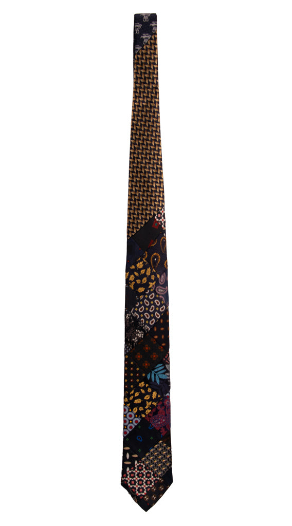 Cravatta Mosaico Patchwork di Seta Blu Fantasia Multicolor PM703 Graffeo Cravatte Made in Italy Intera