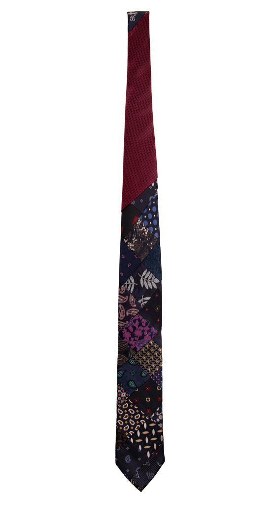 Cravatta Mosaico Patchwork di Seta Blu Fantasia Multicolor PM793 Cravatte Made in Italy Intera
