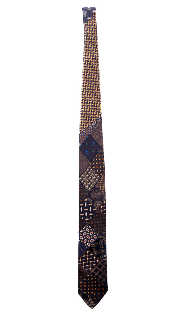 Cravatta Mosaico Patchwork di Seta Blu Fantasia Multicolor Made in Italy Graffeo Cravatte Intera
