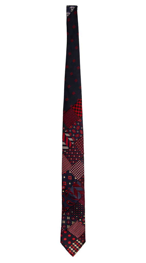 Cravatta Mosaico Patchwork di Seta Blu Rosso Fantasia PM802 Graffeo Cravatte Made in Italy Intera