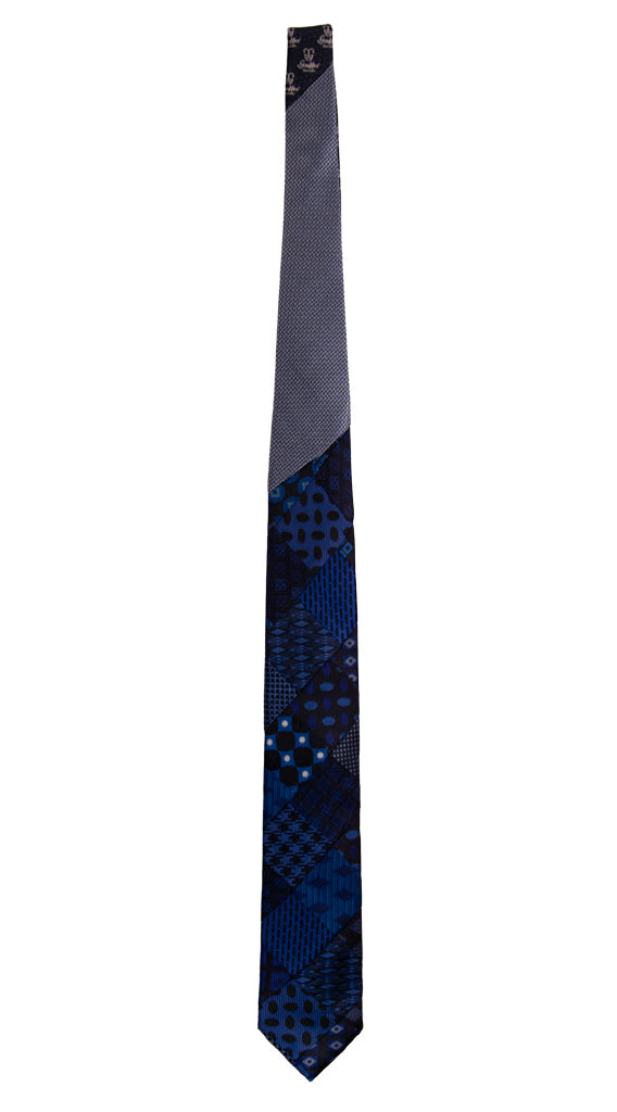 Cravatta Mosaico Patchwork di Seta Bluette Blu Fantasia Multicolor PM731 Graffeo Cravatte Made in Italy Intera