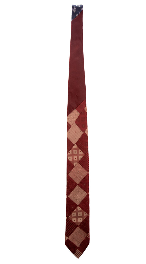 Cravatta Mosaico Patchwork di Seta Bordeaux Beige Fantasia Made in Italy Graffeo Cravatte Intera