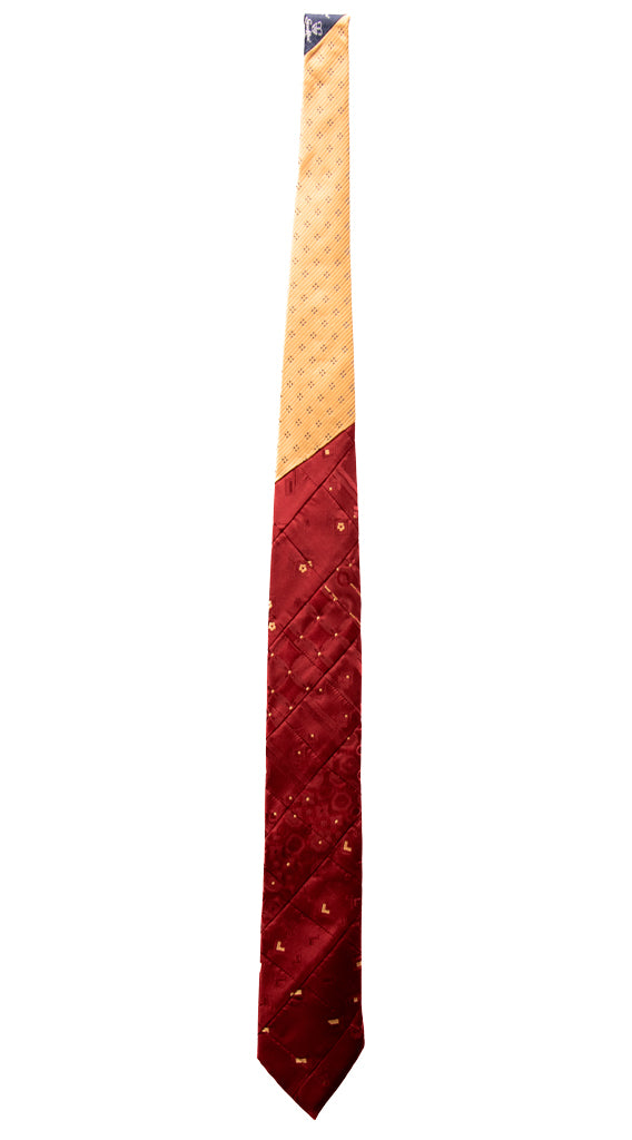 Cravatta Mosaico Patchwork di Seta Bordeaux Fantasia Beige Made in Italy Graffeo Cravatte Intera
