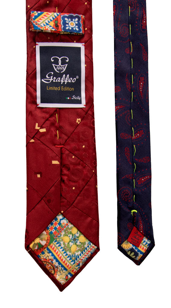 Cravatta Mosaico Patchwork di Seta Bordeaux Fantasia Beige Made in italy Graffeo Cravatte Pala