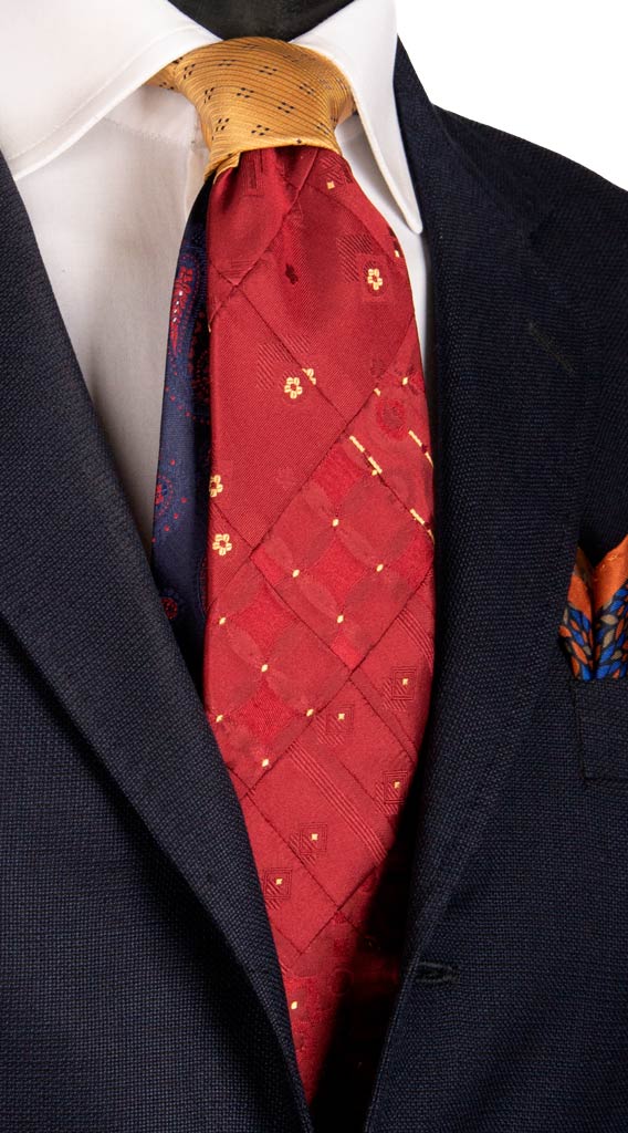Cravatta Mosaico Patchwork di Seta Bordeaux Fantasia Beige Made in Italy Graffeo Cravatte
