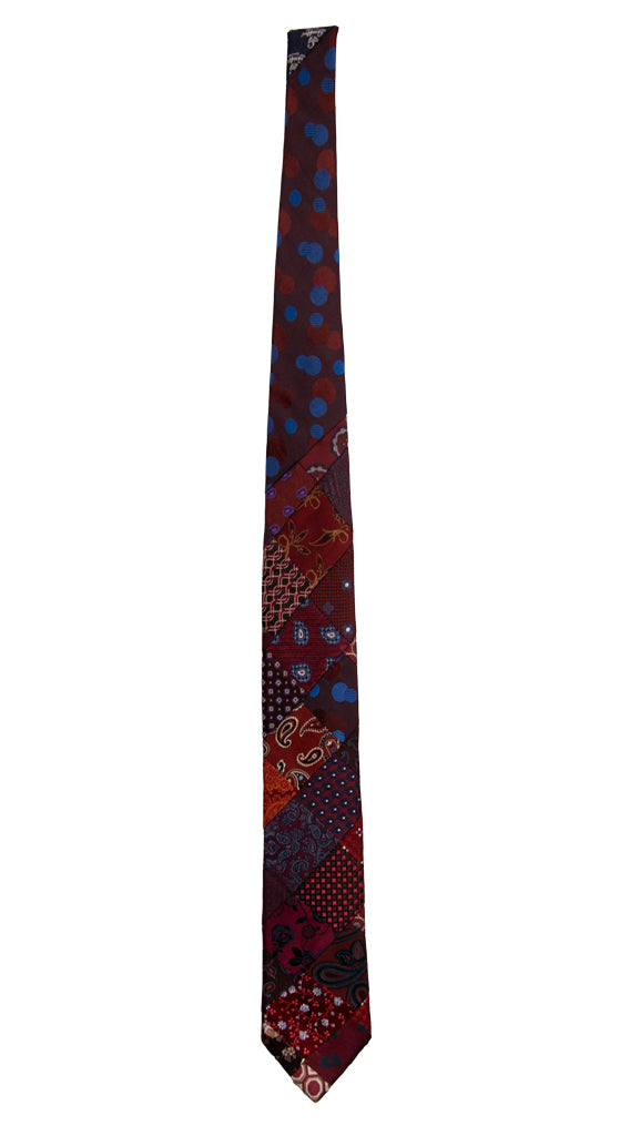 Cravatta Mosaico Patchwork di Seta Bordeaux Fantasia Multicolor PM777 Graffeo Cravatte Made in Italy Intera
