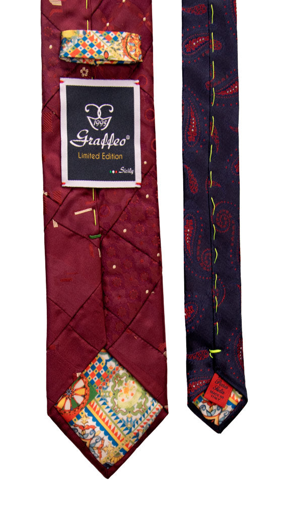 Cravatta Mosaico Patchwork di Seta Bordeaux Fantasia Beige Made in italy Graffeo Cravatte pala