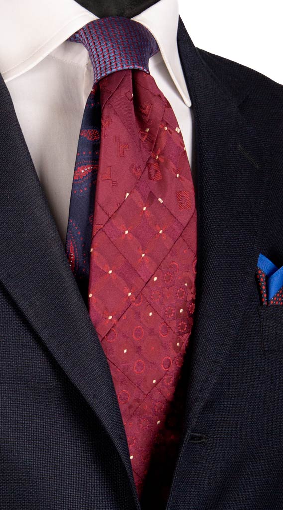 Cravatta Mosaico Patchwork di Seta Bordeaux Fantasia Beige Made in italy Graffeo Cravatte