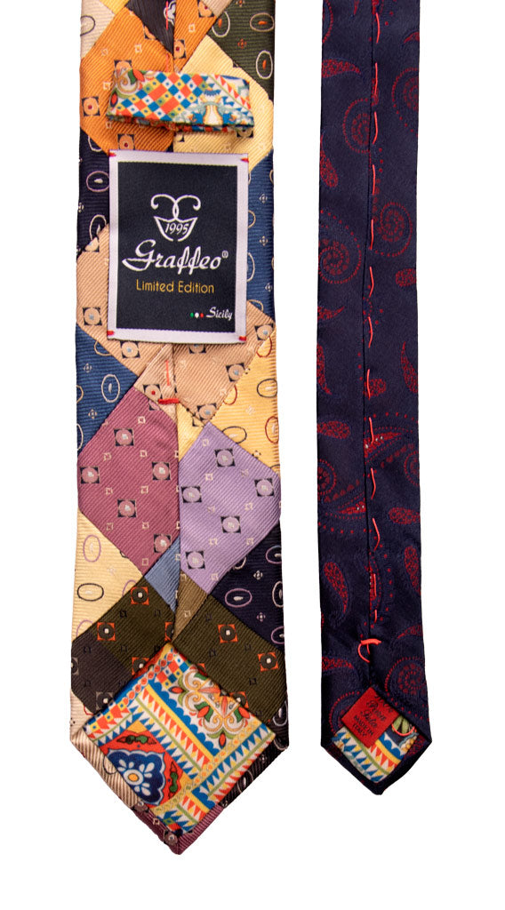 Cravatta Mosaico Patchwork di Seta Fantasia Multicolor Made in Italy Graffeo Cravatte Pala