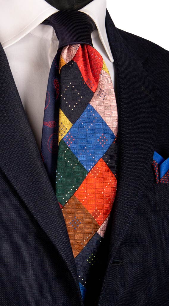 Cravatta Mosaico Patchwork di Seta Fantasia Multicolor Made in Italy Graffeo Cravatte
