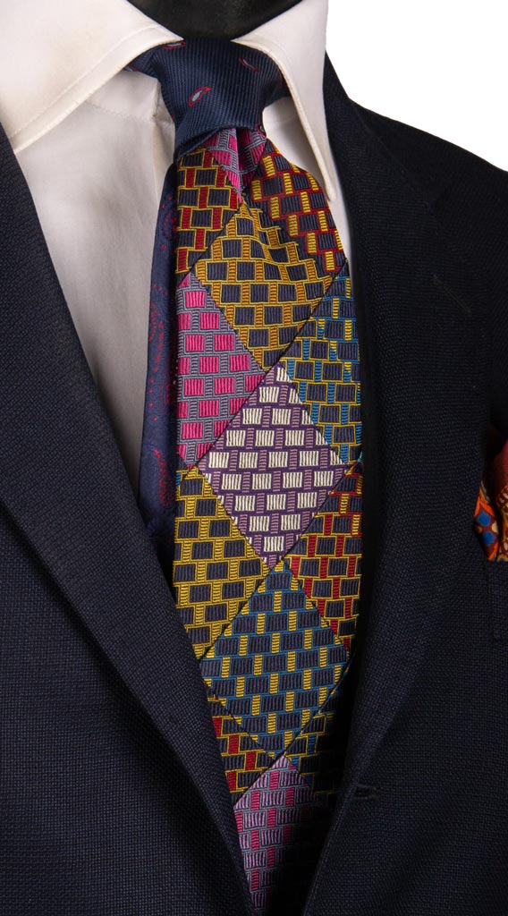 Cravatta Mosaico Patchwork di Seta Fantasia Multicolor PM716 Graffeo Cravatte Made in Italy