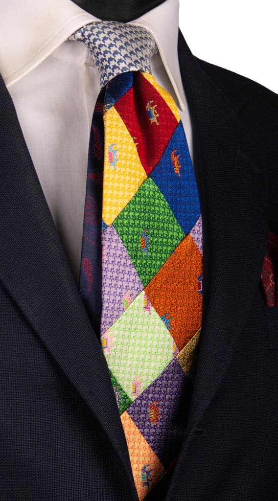 Man Mosaic Patchwork Silk Tie Multicolor Pattern PM747