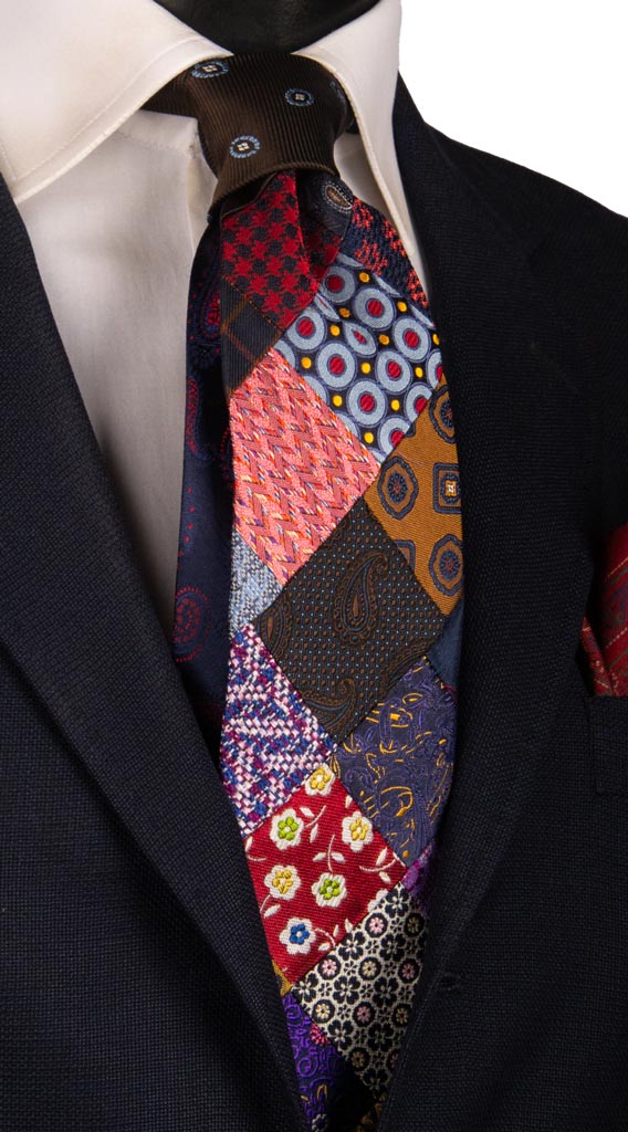Cravatta Mosaico Patchwork di Seta Fantasia Multicolor PM776 Graffeo Cravatte Made in Italy