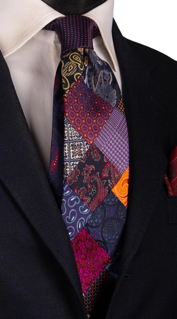 Cravatta Mosaico Patchwork di Seta Fantasia Multicolor PM779 Graffeo Cravatte Made in Italy