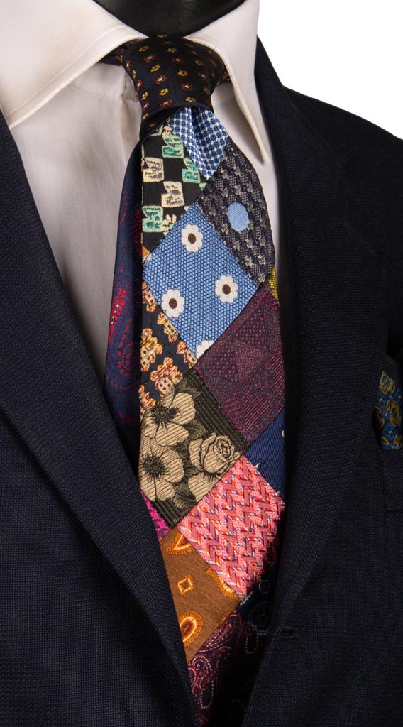Cravatta Mosaico Patchwork di Seta Fantasia Multicolor PM810 Graffeo Cravatte Made in Italy