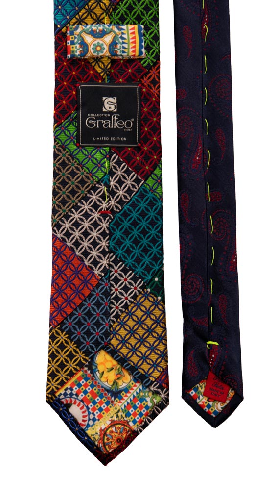 Cravatta Mosaico Patchwork di Seta Fantasia Multicolor Made in Italy Graffeo Cravatte Pala