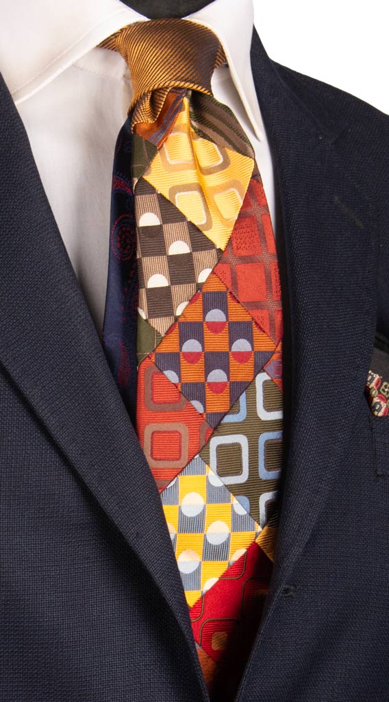 Cravatta Mosaico Patchwork di Seta Fantasia Multicolor Made in Italy graffeo Cravatte