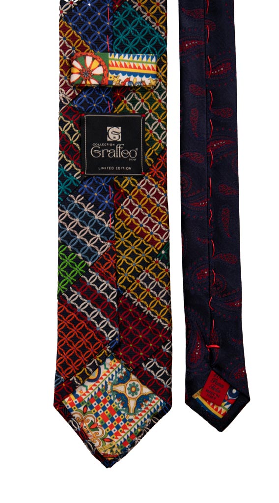 Cravatta Mosaico Patchwork di Seta Fantasia Multicolor Made in italy Graffeo Cravatte Pala