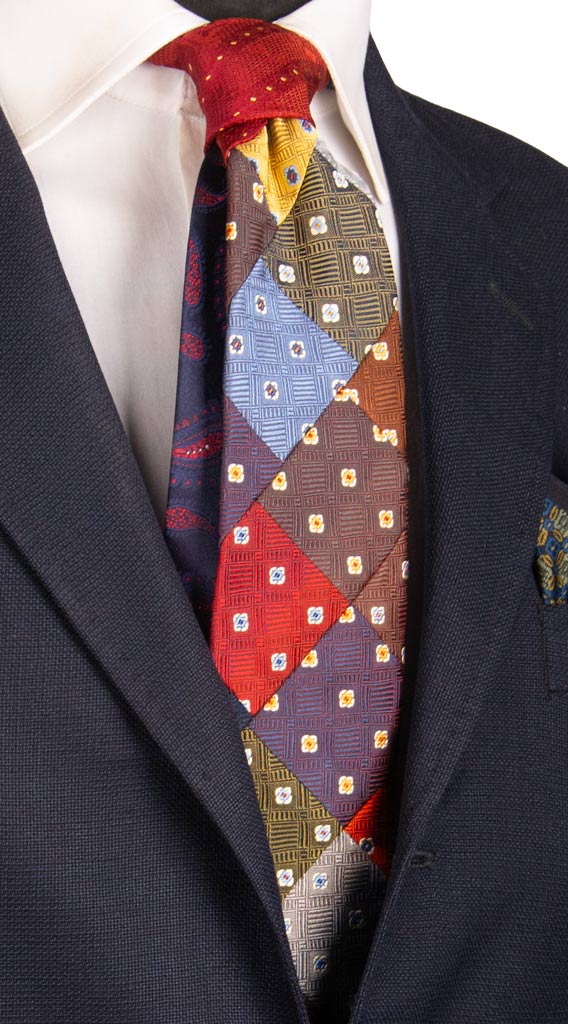 Cravatta Mosaico Patchwork di Seta Fantasia Multicolor Made in italy Graffeo Cravatte
