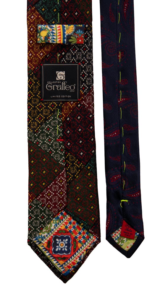 Cravatta Mosaico Patchwork di Seta Fantasia Multicolor Made in italy Graffeo Cravatte Pala