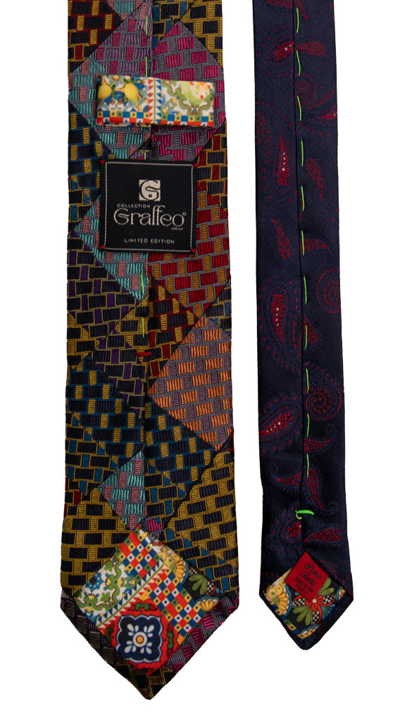 Cravatta Mosaico Patchwork di Seta Fantasia Multicolor PM716 Graffeo Cravatte Made in Italy Pala
