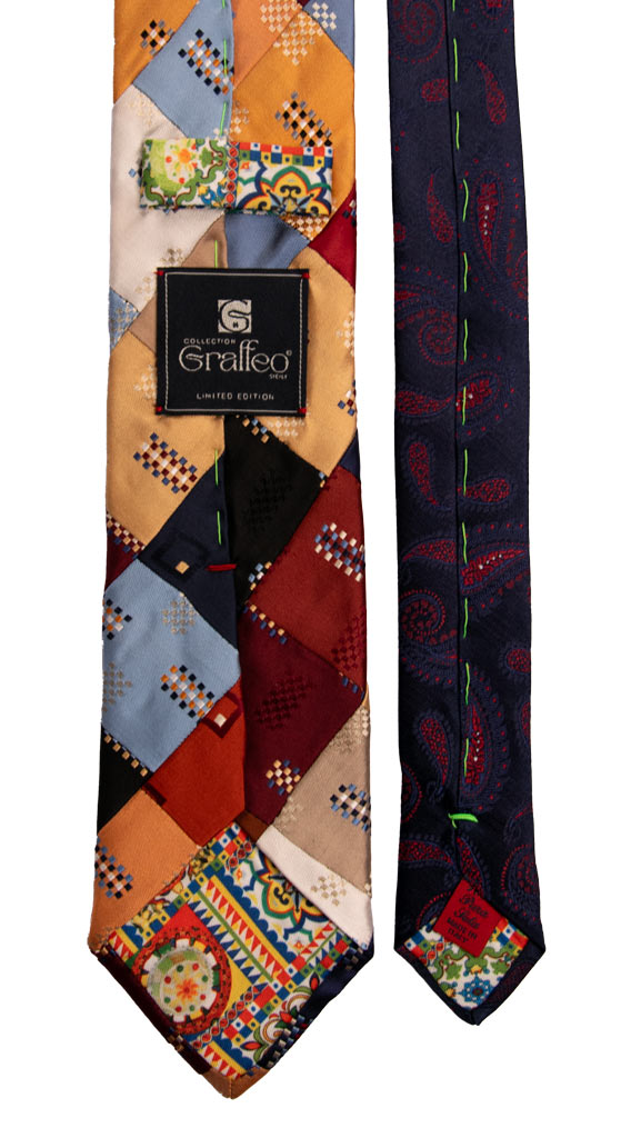 Cravatta Mosaico Patchwork di Seta Fantasia Multicolor PM721 Graffeo Cravatte Made in Italy Pala