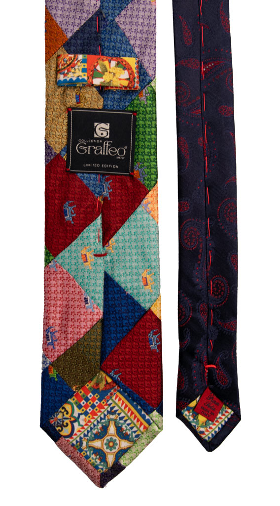 Cravatta Mosaico Patchwork di Seta Fantasia Multicolor PM747
