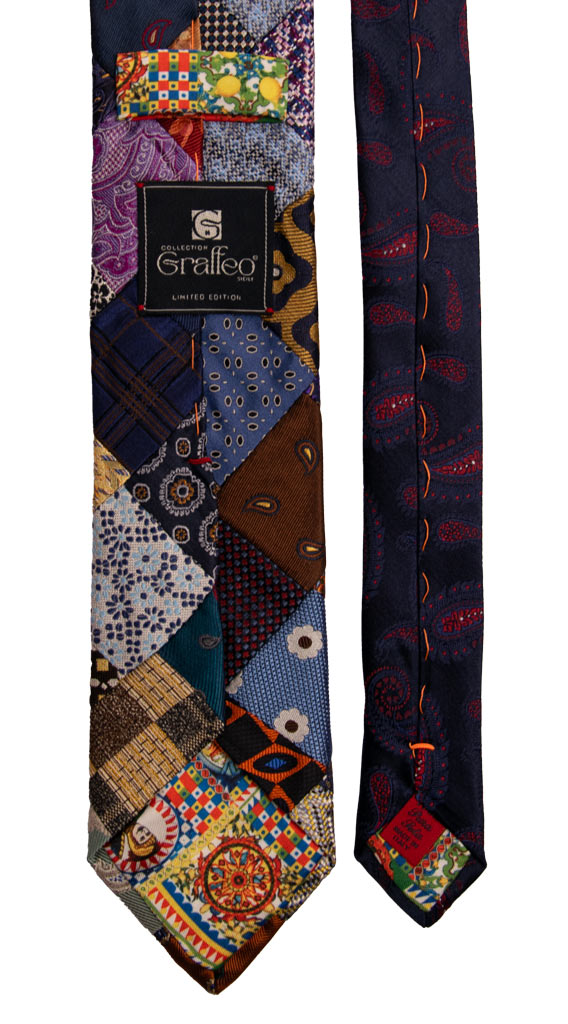 Cravatta Mosaico Patchwork di Seta Fantasia Multicolor PM776 Graffeo Cravatte Made in Italy Pala