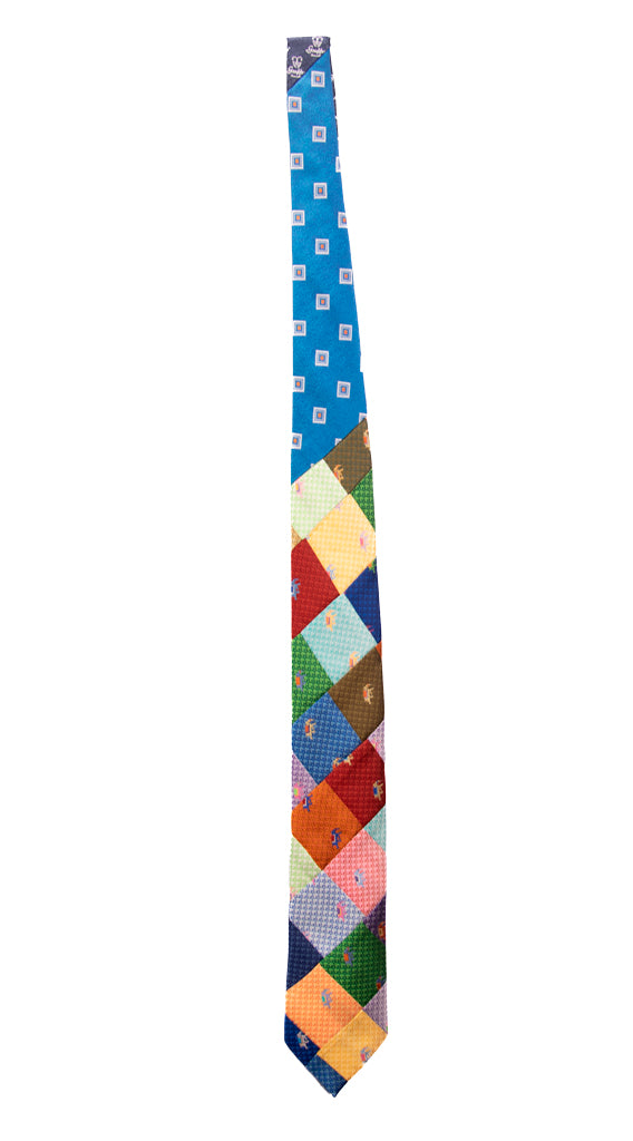 Cravatta Mosaico Patchwork di Seta Fantasia Multicolor con Animali Made in Italy Graffeo Cravatte intera