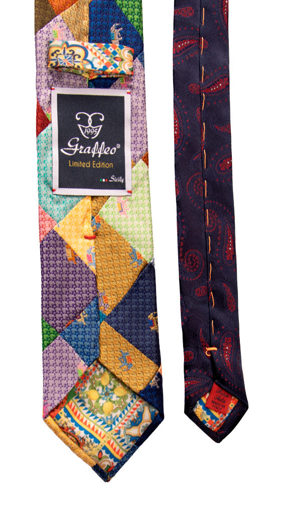 Cravatta Mosaico Patchwork di Seta Fantasia Multicolor con Animali Made in Italy Graffeo Cravatte Pala