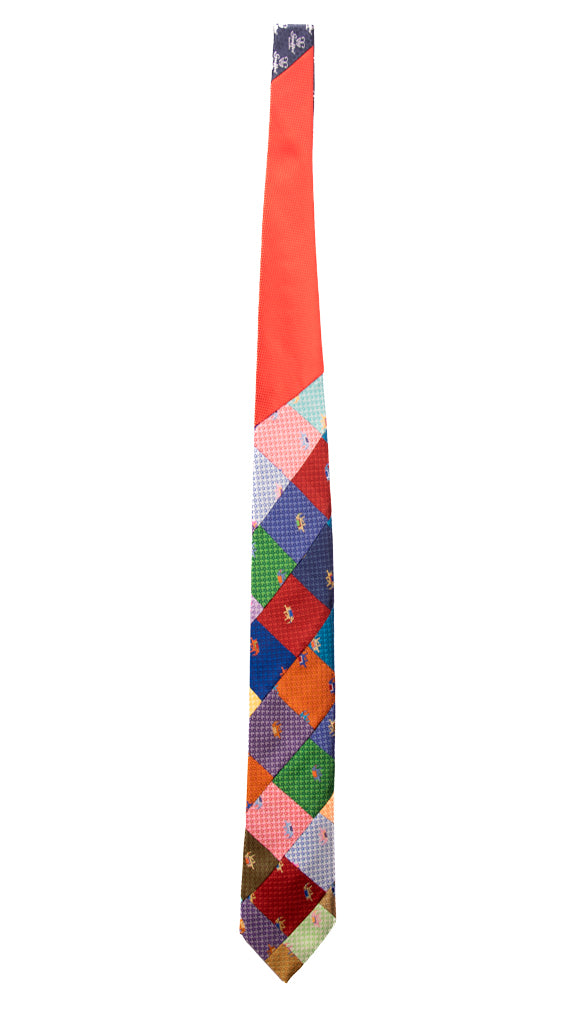 Cravatta Mosaico Patchwork di Seta Fantasia Multicolor con Animali Made in Italy Graffeo Cravatte Intera